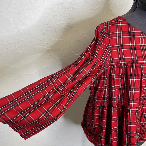 Madewell Red Plaid Tiered Button Back Top - Picture 5 of 11
